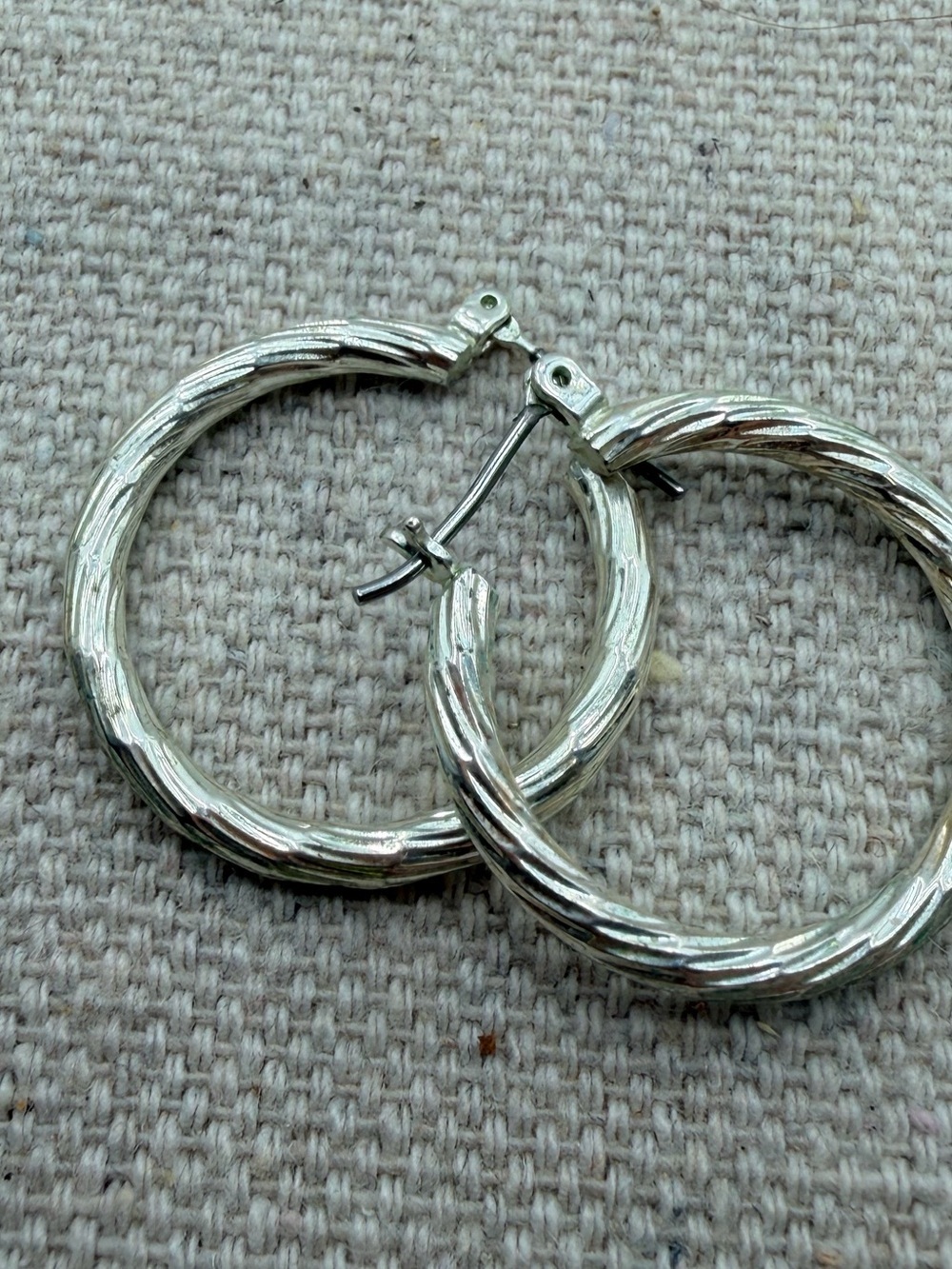 Textured Silver Hoop Earrings - Women's Jewelry